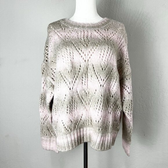SANCTUARY Pointelle Sweater Pullover Open Knit Pink Moonlight NWT‎ Size Large - Picture 1 of 11